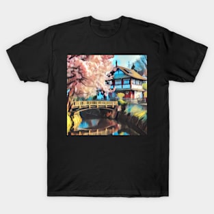 Cherry Blossom Tree Near A Japanese Style House T-Shirt